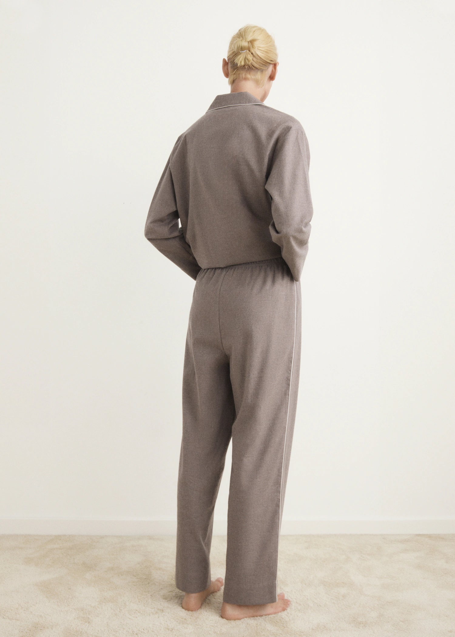 Cotton Flannel Trousers With Contrasting Piping