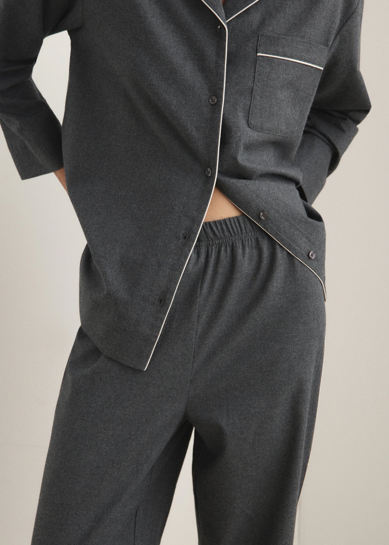 Cotton Flannel Trousers With Contrasting Piping