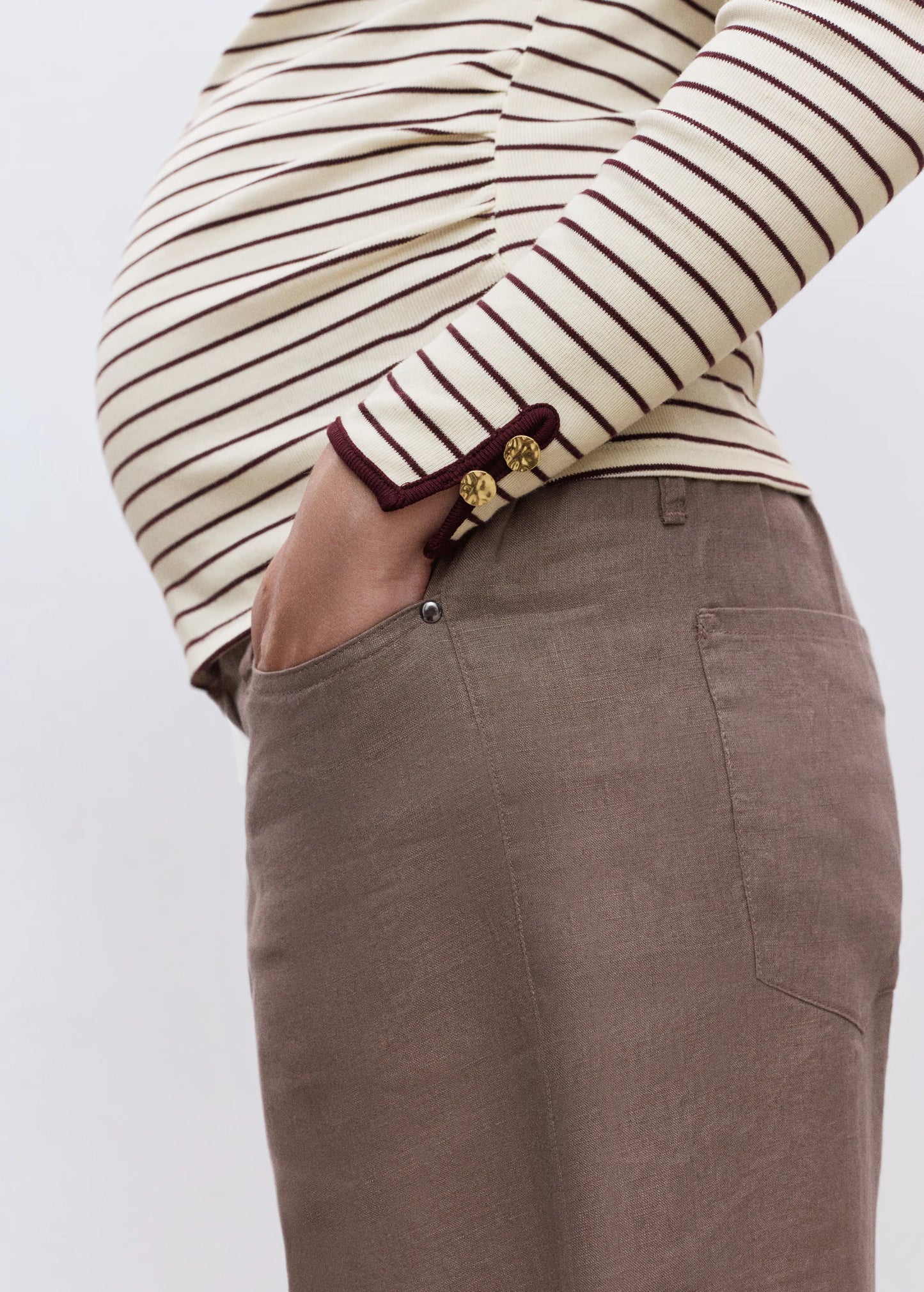 Cotton Maternity T Shirt With Buttoned Cuffs