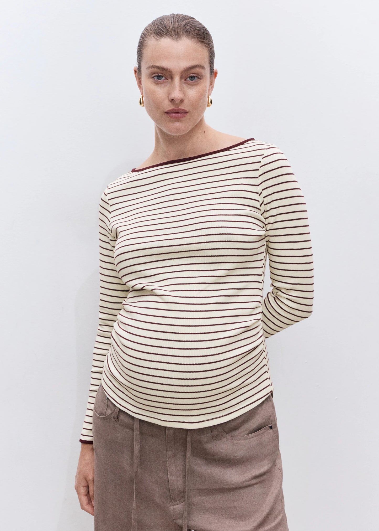 Cotton Maternity T Shirt With Buttoned Cuffs