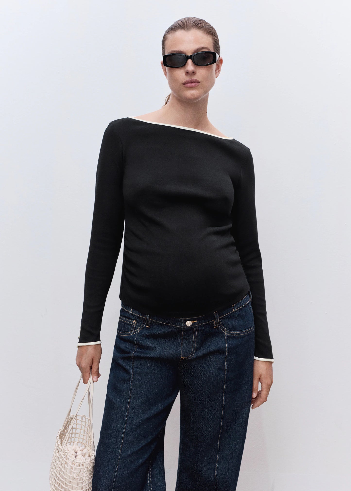 Cotton Maternity T Shirt With Buttoned Cuffs