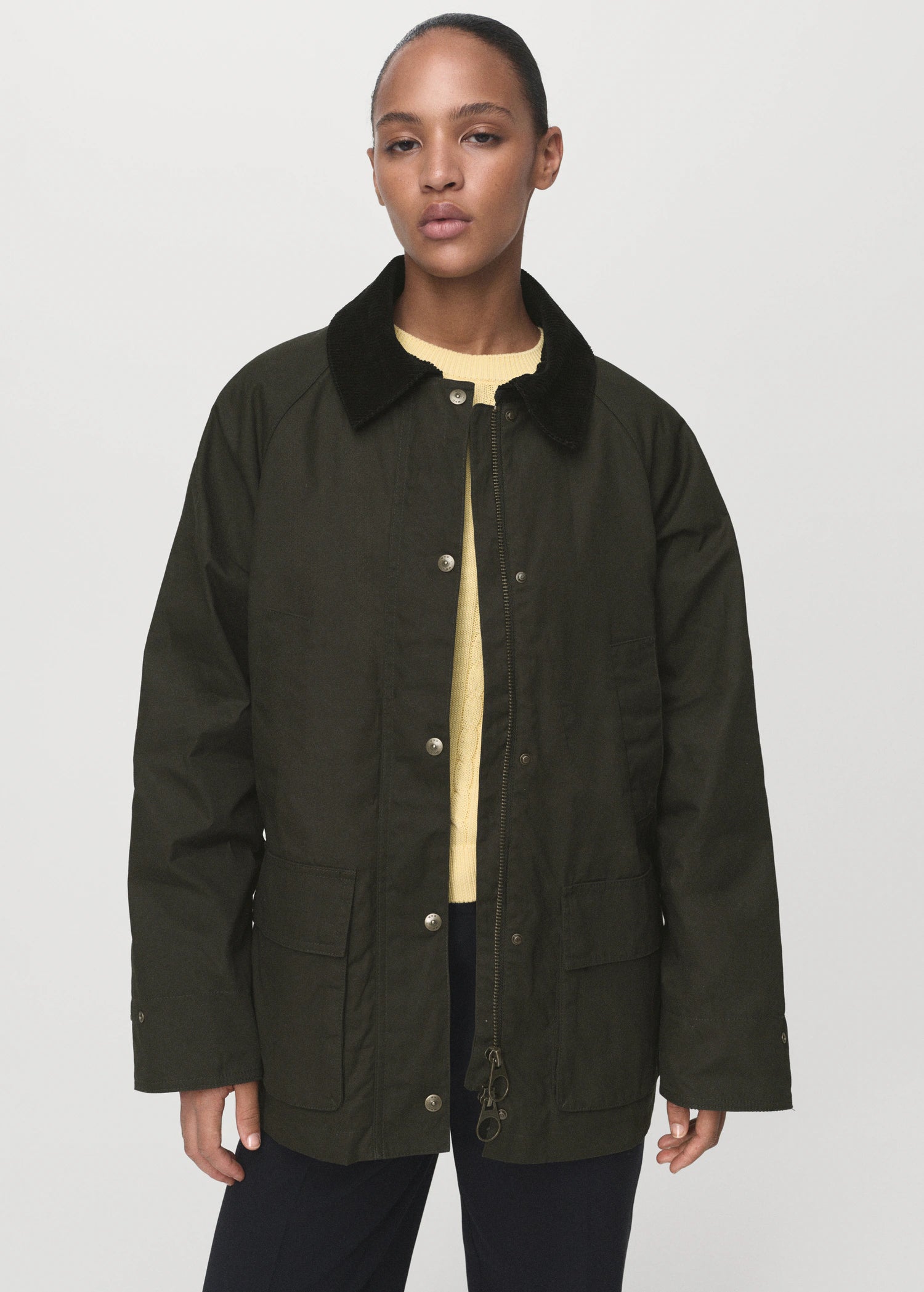 Cotton Parka With Corduroy Collar