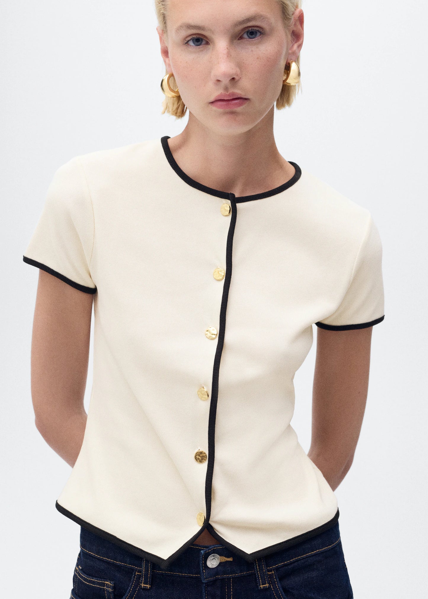 Cotton T Shirt With Contrasting Trim