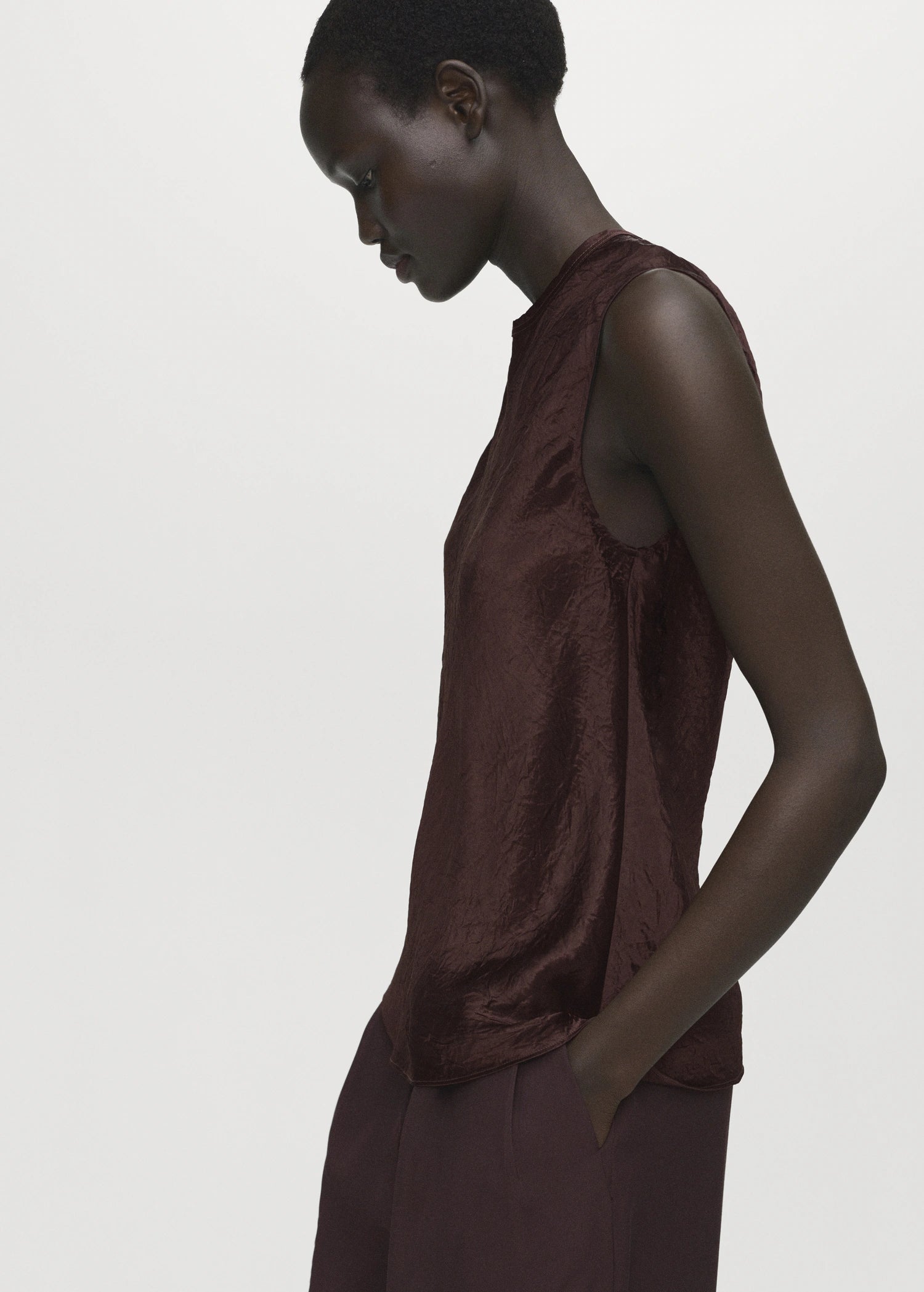 Crinkled Effect Satin Blouse