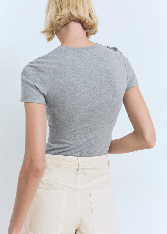 Crochet Cotton T Shirt With Flower