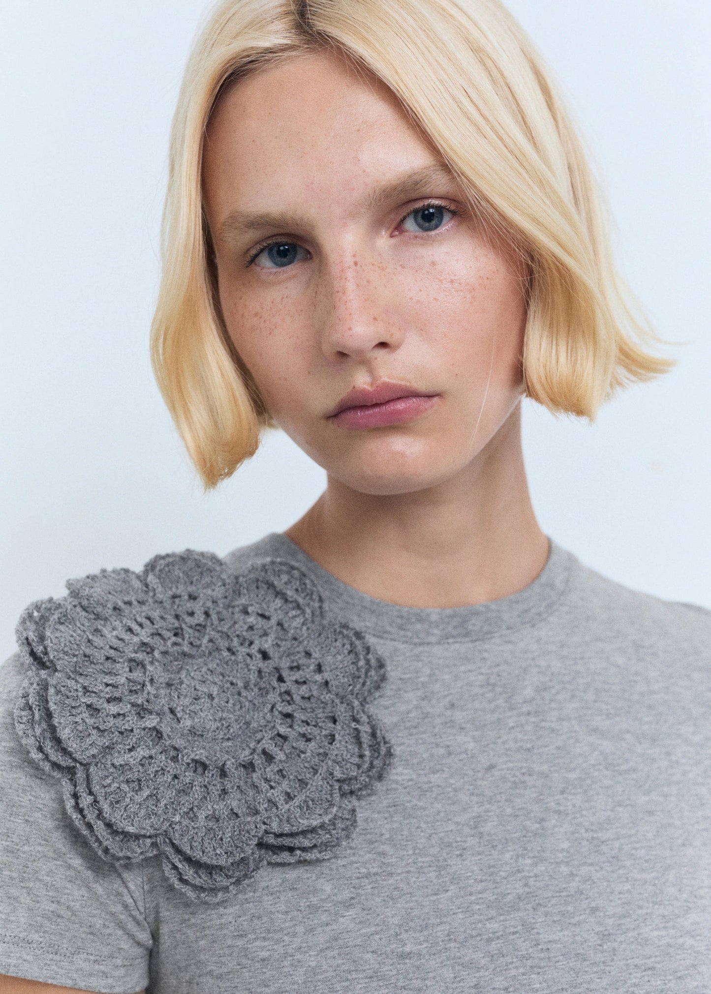 Crochet Cotton T Shirt With Flower