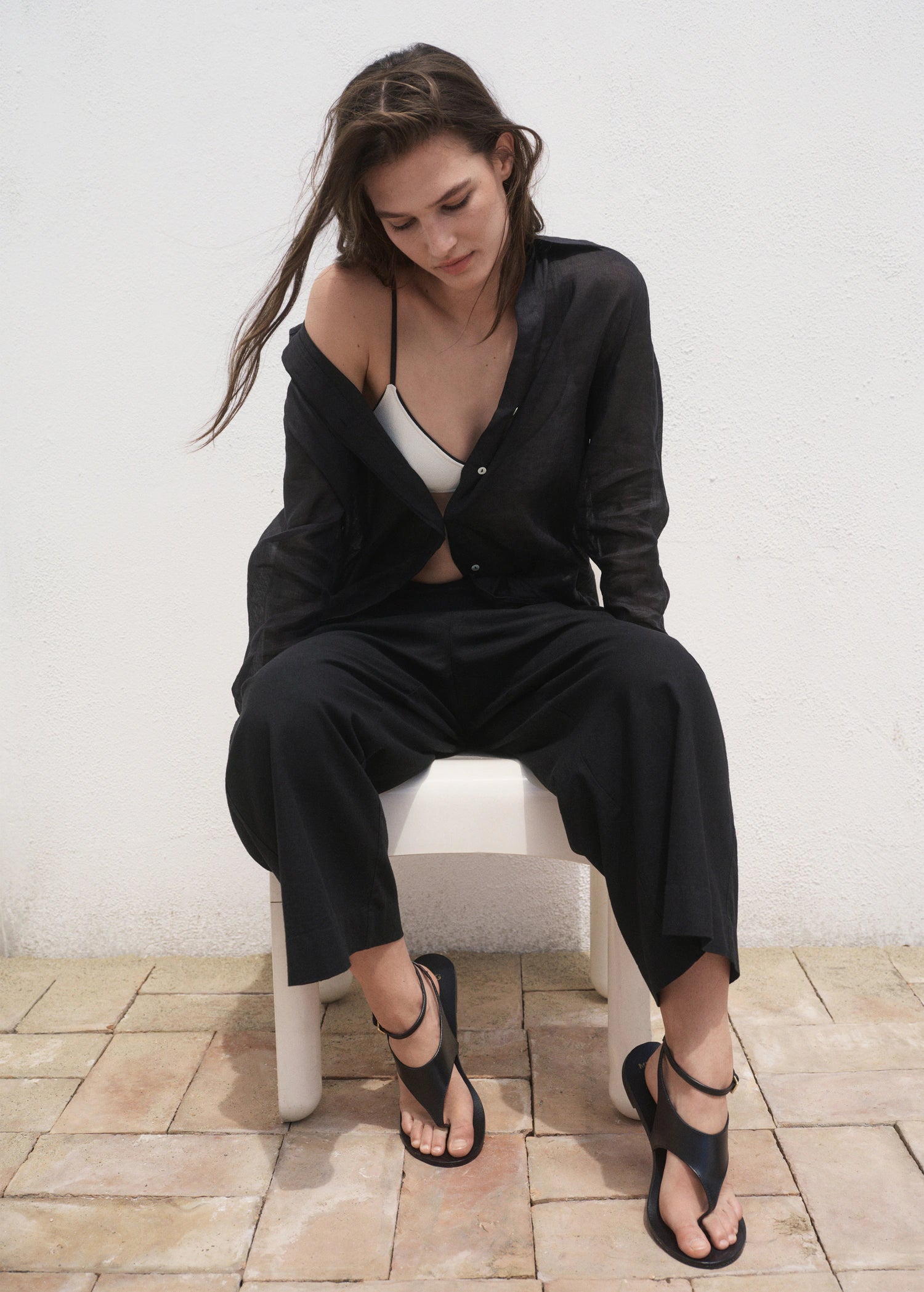 Cropped Linen Blend Trousers