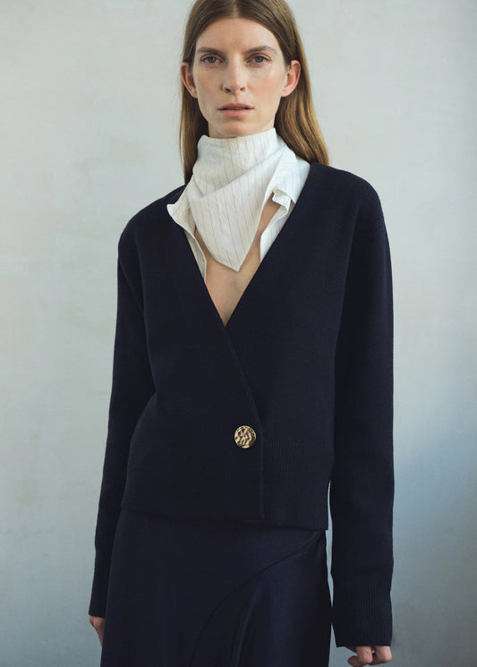 Cross Over Cardigan With Jewel Button