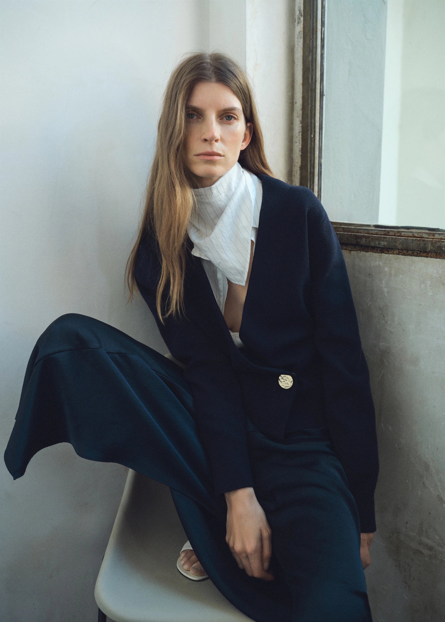 Cross Over Cardigan With Jewel Button