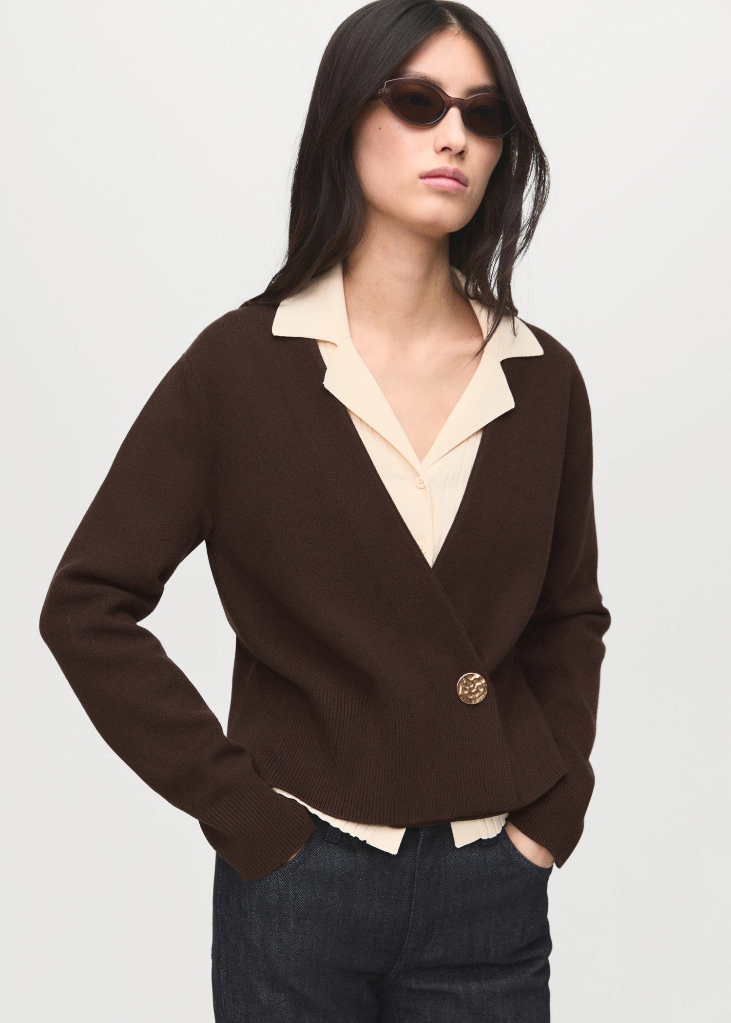 Cross Over Cardigan With Jewel Button