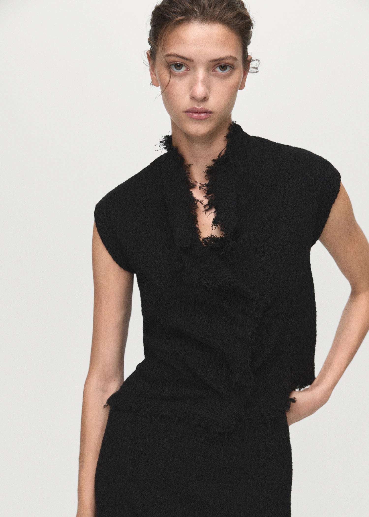 Crossover Top With Frayed Trim