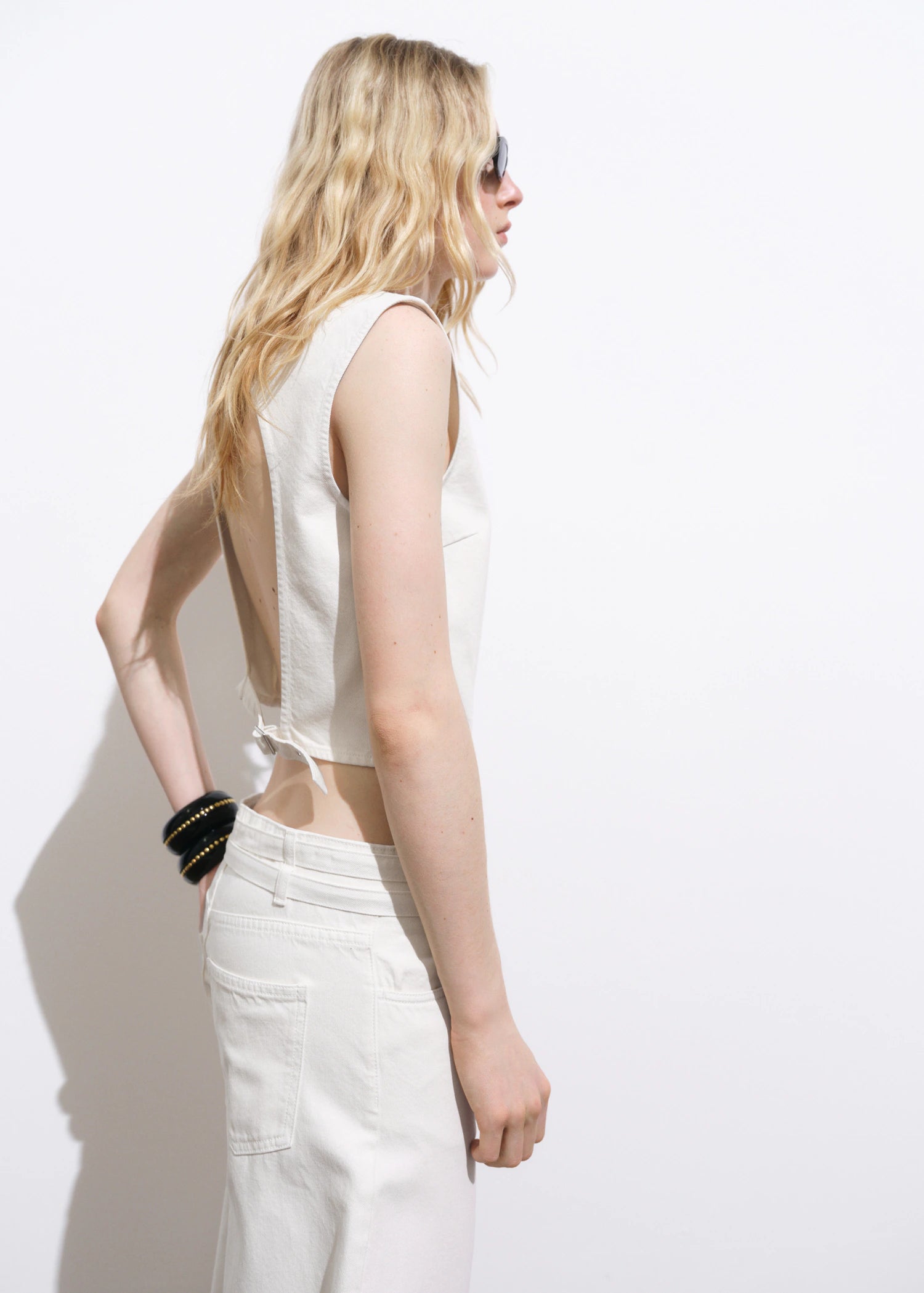 Denim Crop Top With Buckle Closure