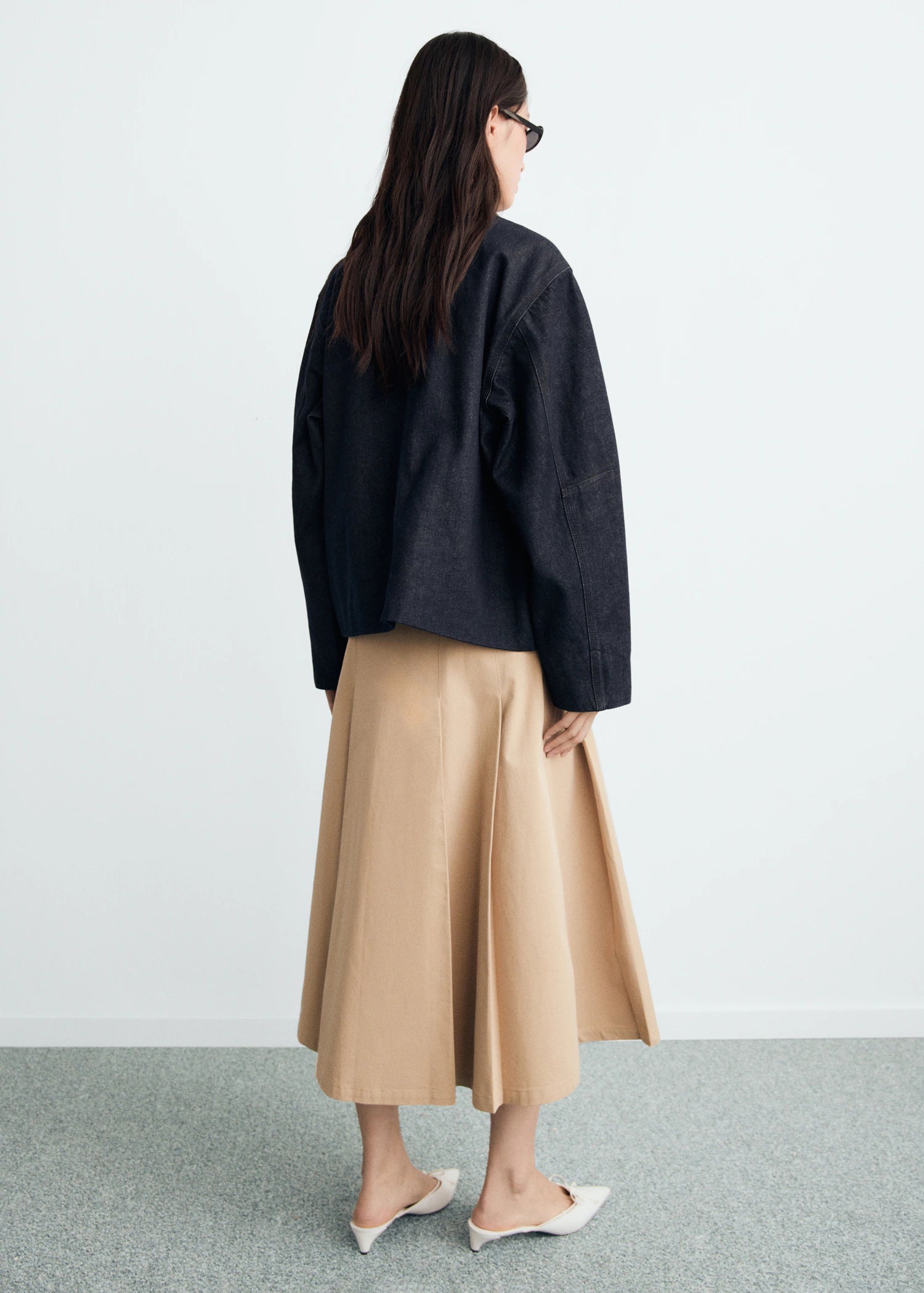 Denim Jacket With Leather Effect Collar