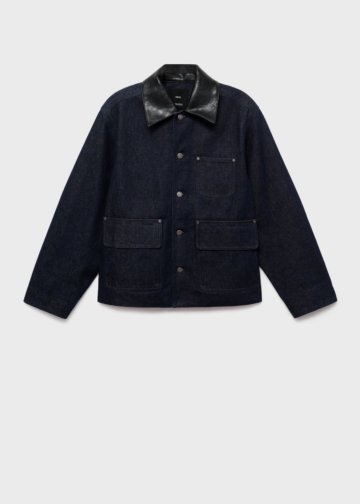 Denim Jacket With Leather Effect Collar