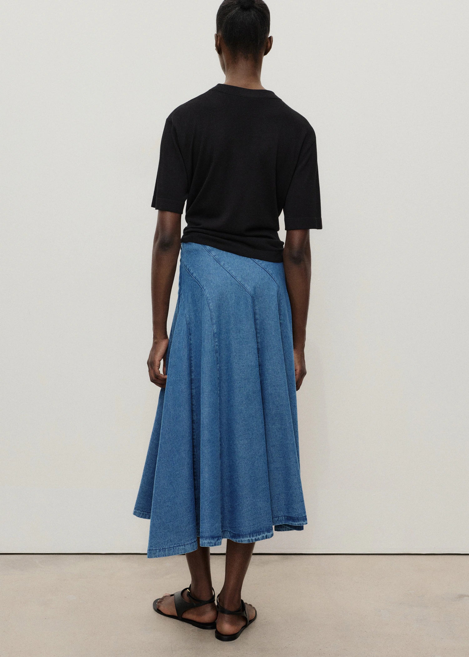 Denim Midi Skirt With Stitching