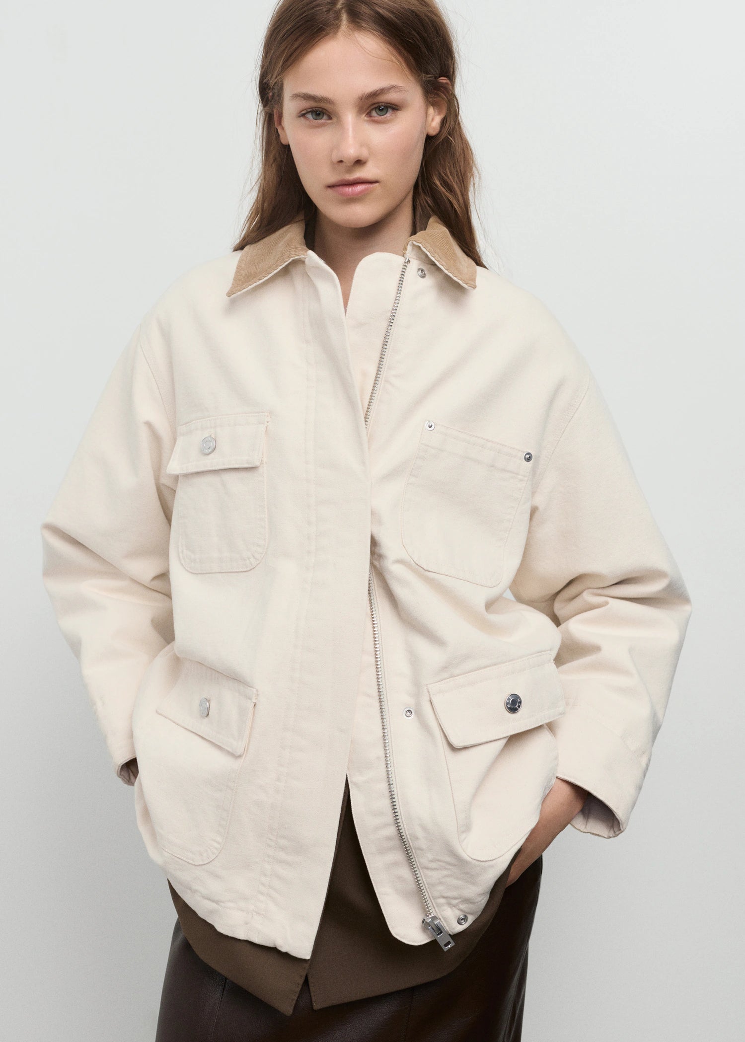 Denim Parka With Corduroy Collar