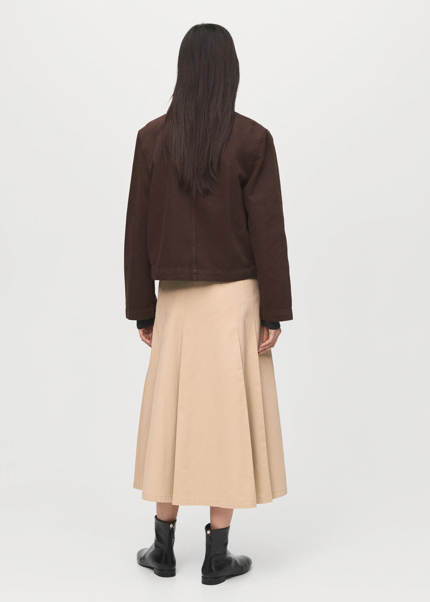 Denim Parka With Leather Effect Collar