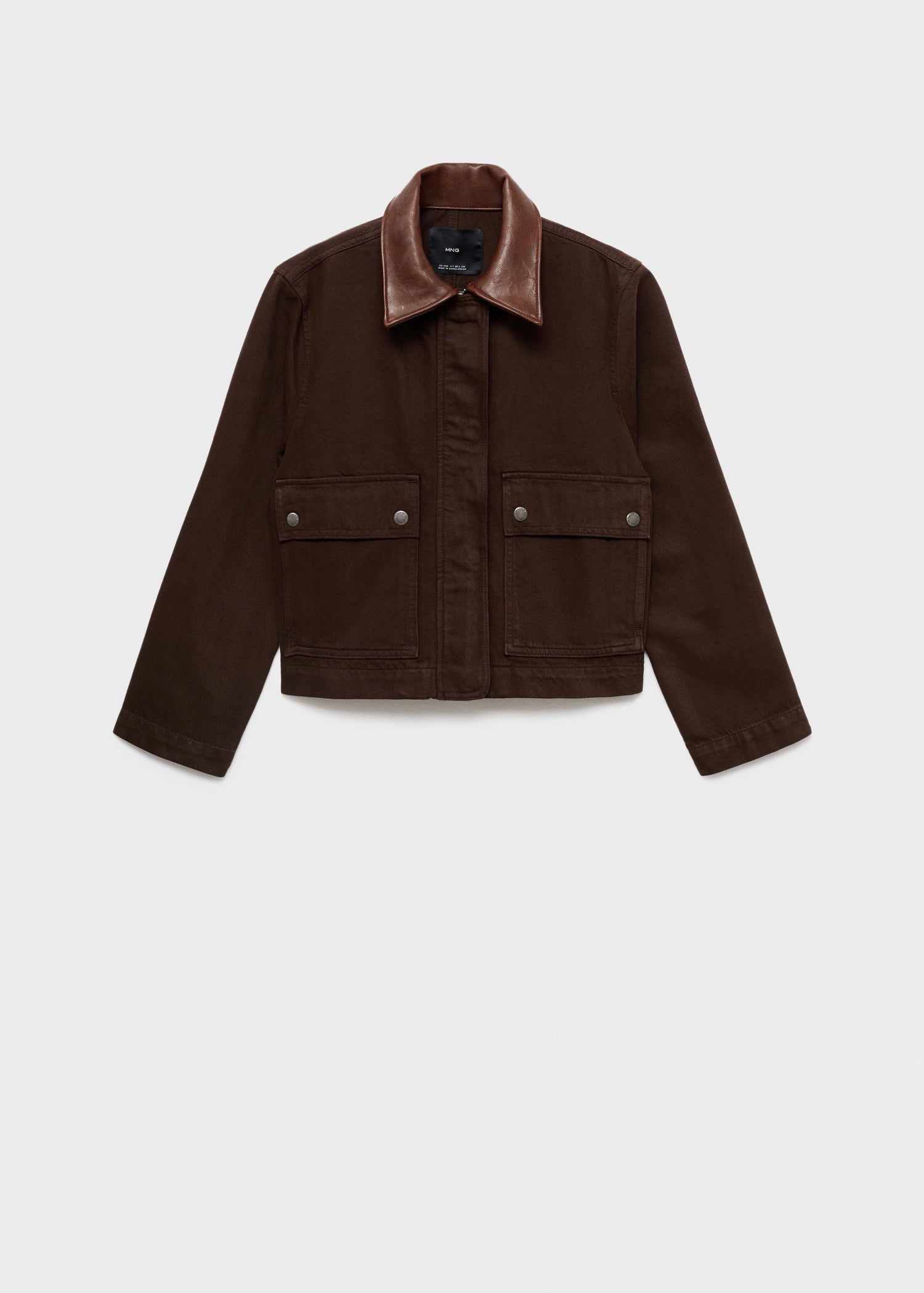 Denim Parka With Leather Effect Collar