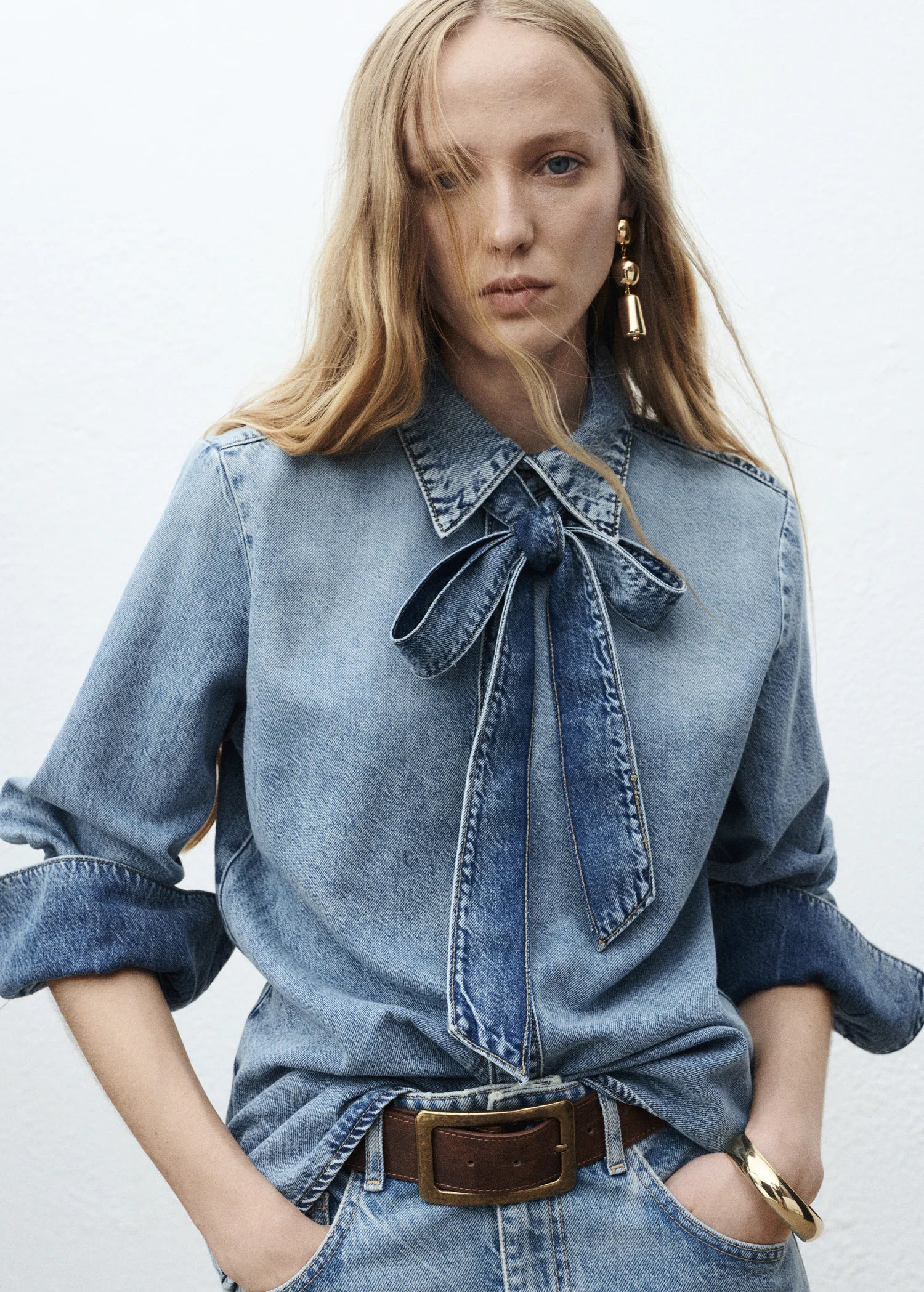 Denim Shirt With Bow