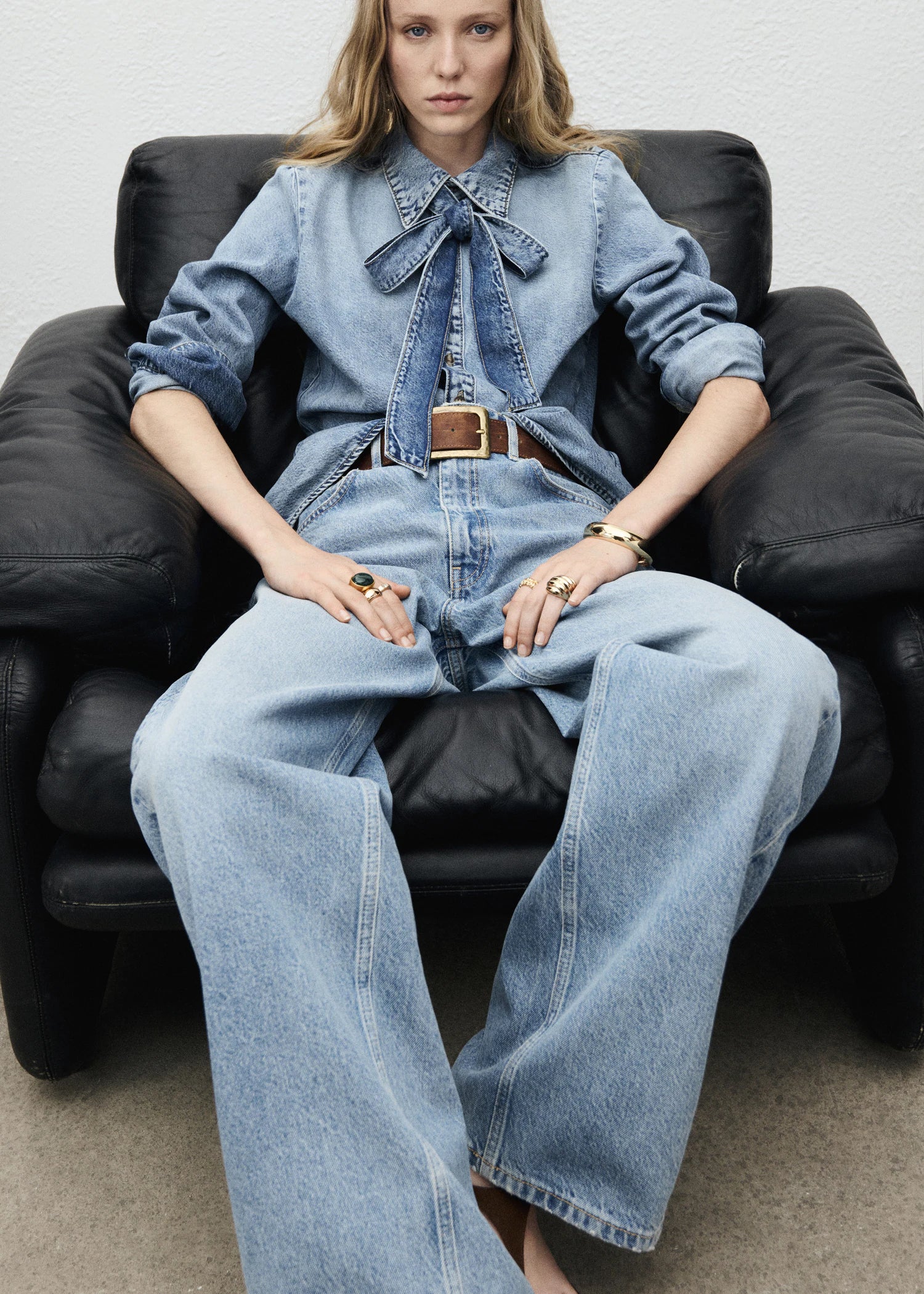 Denim Shirt With Bow