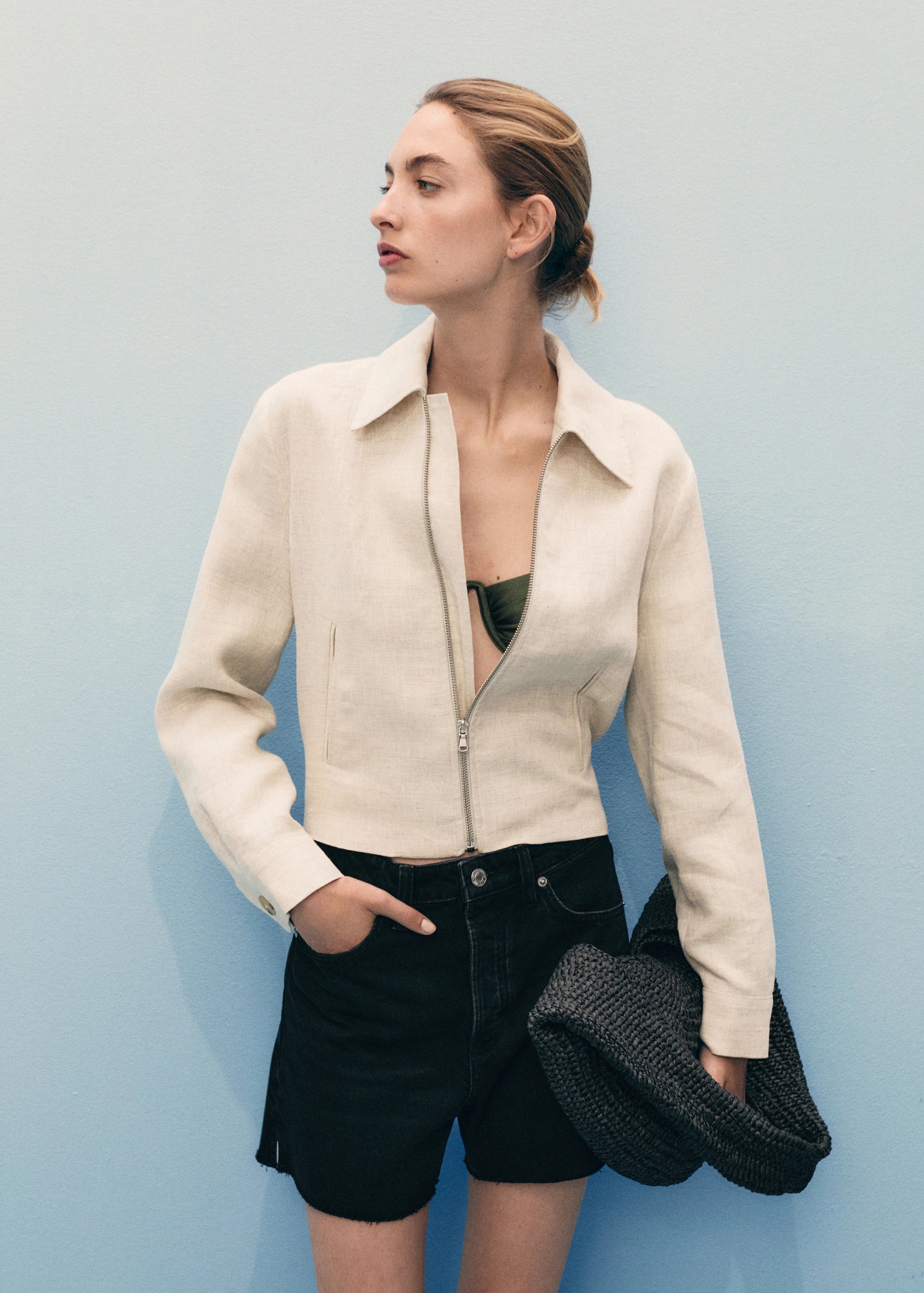 Denim Shorts With Frayed Hem