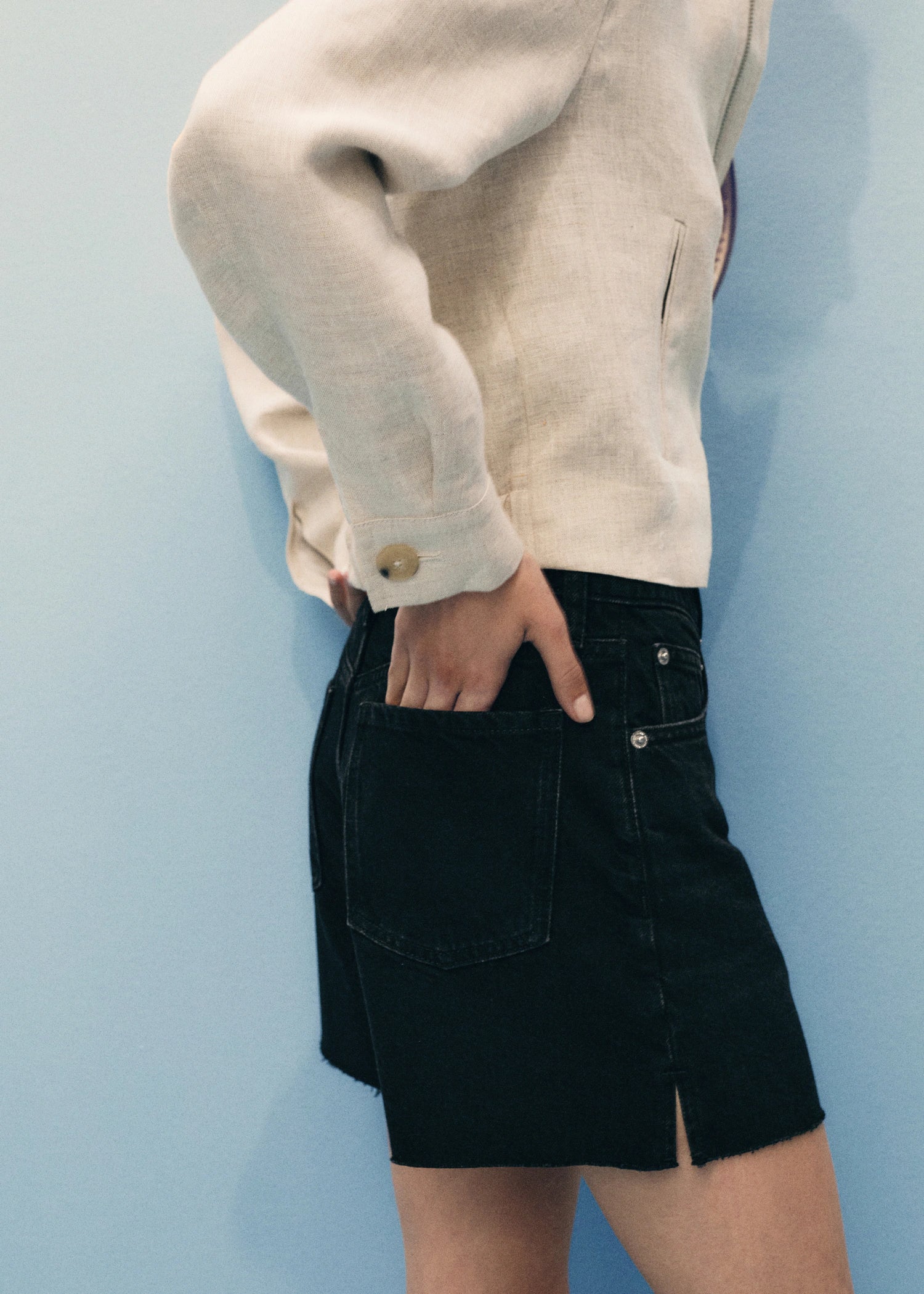 Denim Shorts With Frayed Hem