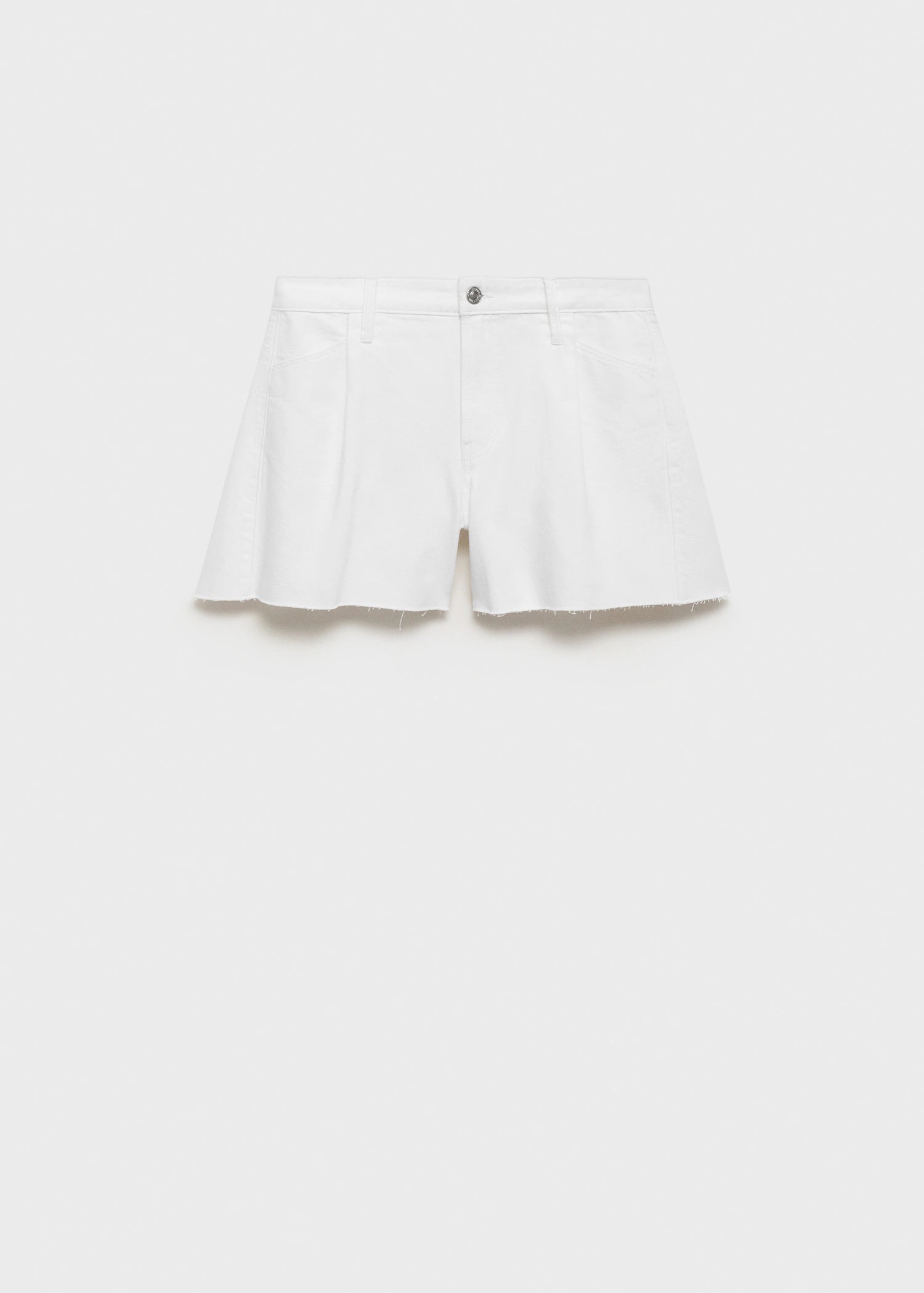Denim Shorts With Frayed Hem And Pleats