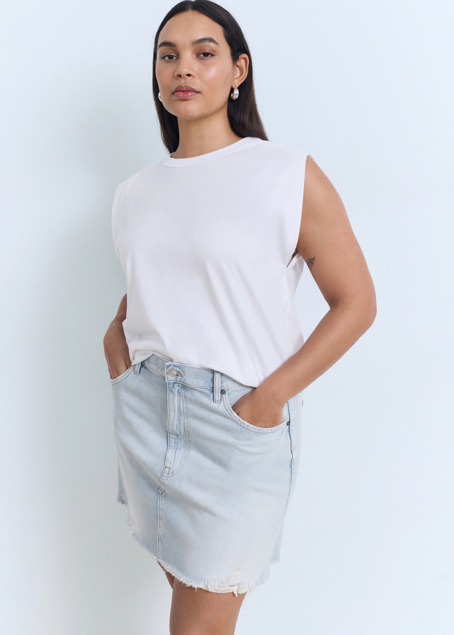 Denim Skirt With Frayed Hem