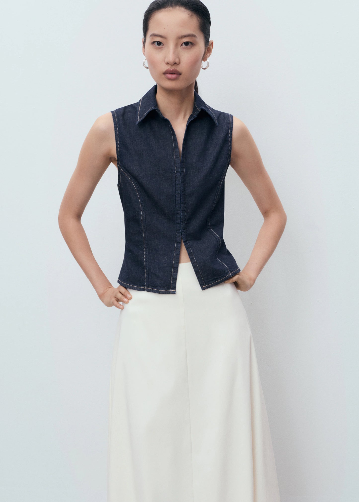 Denim Top With Contrast Stitching