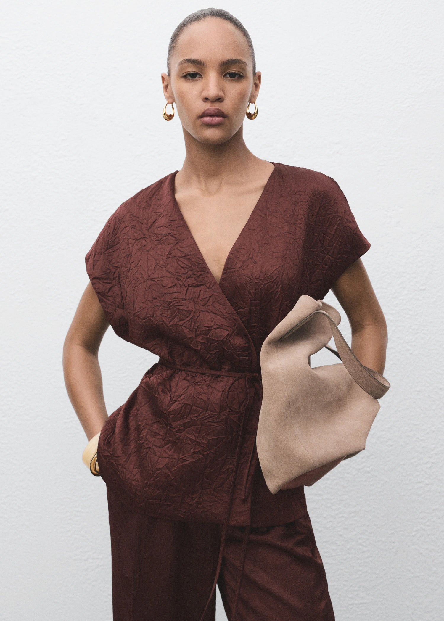 Double Breasted Crinkled Effect Waistcoat