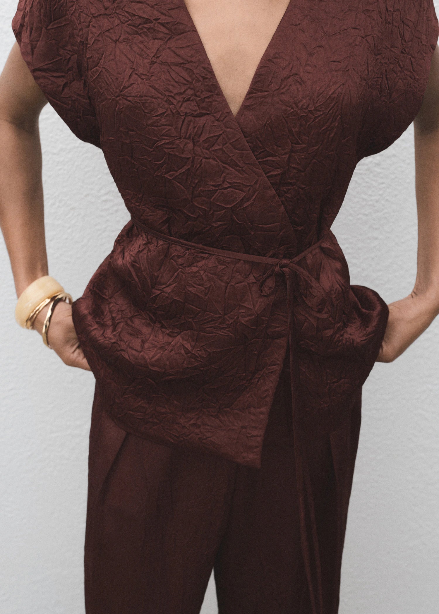 Double Breasted Crinkled Effect Waistcoat