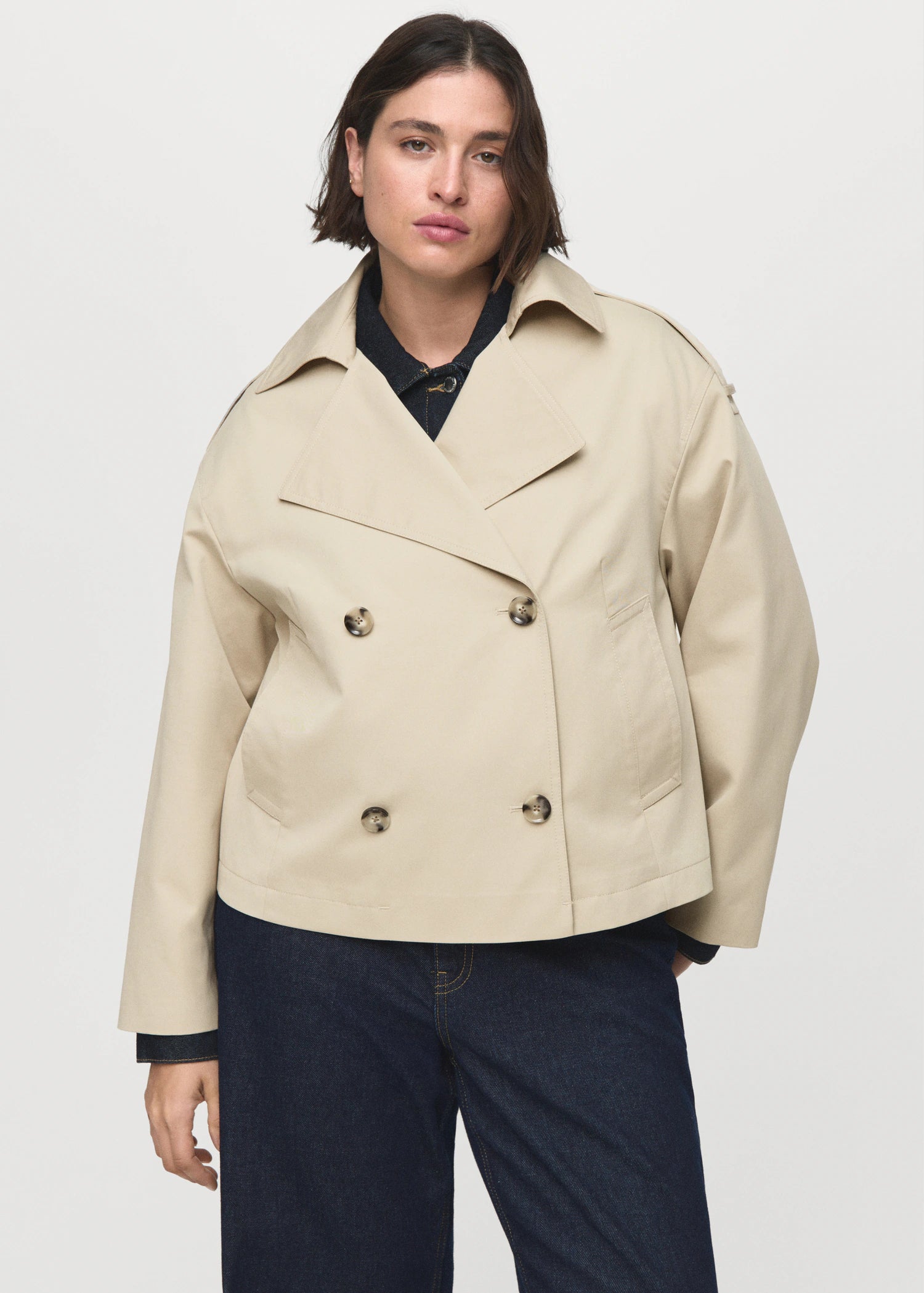 Double Breasted Cropped Trench Coat