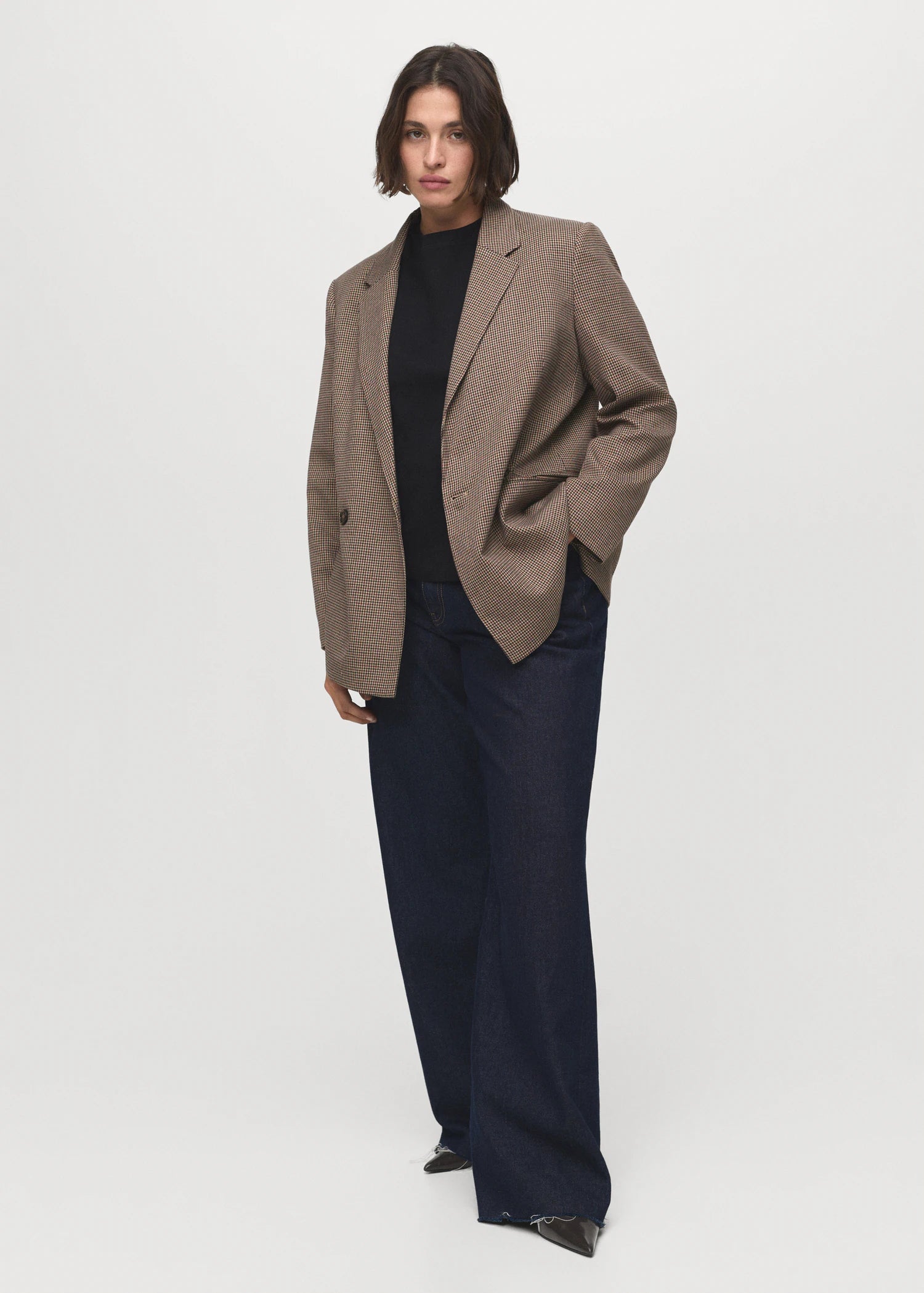 Double Breasted Micro Houndstooth Jacket