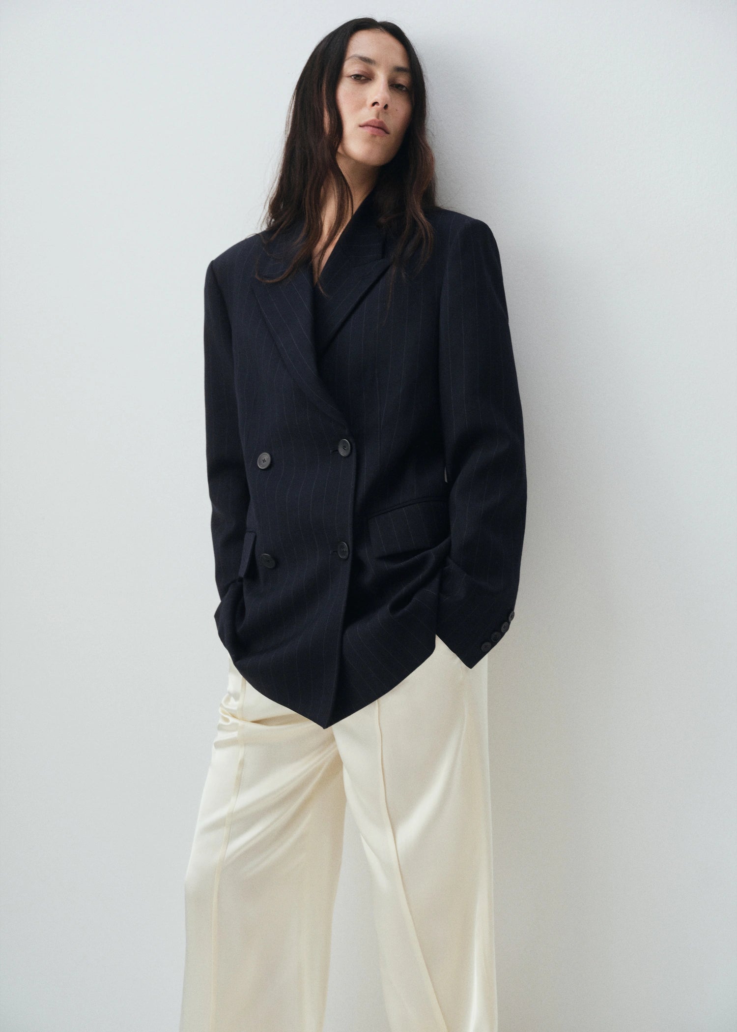 Double Breasted Pinstripe Suit Jacket