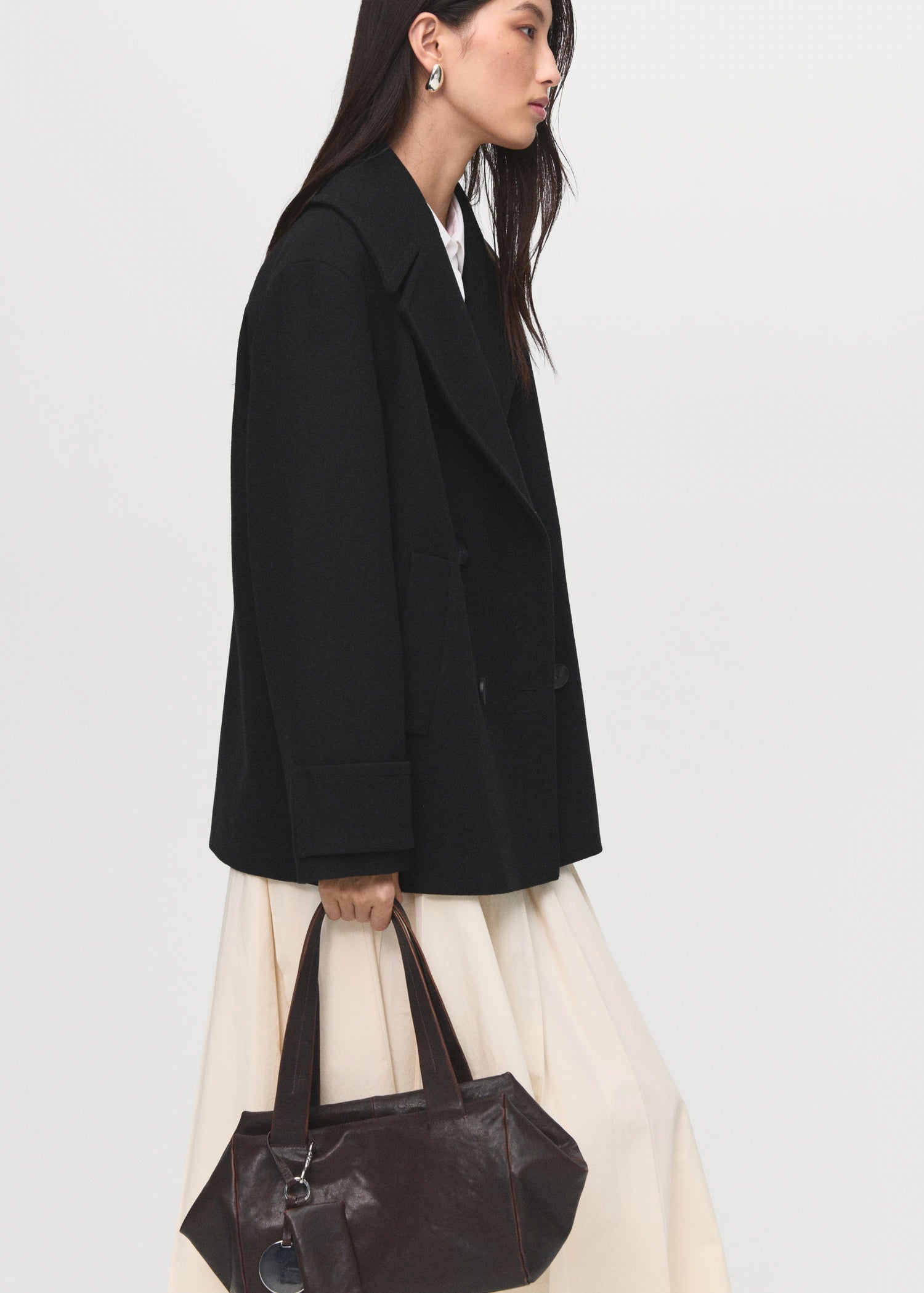 Double Breasted Wool Blend Coat