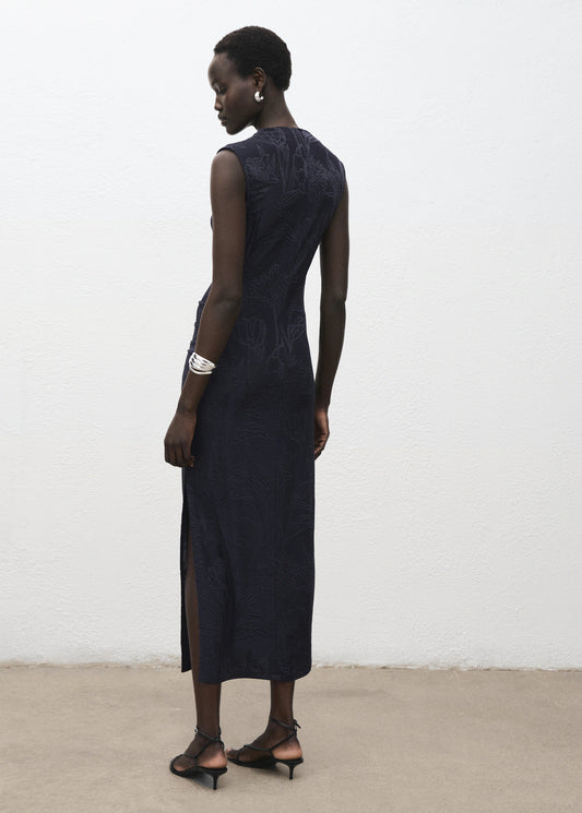 Embroidered Dress With Draped Collar