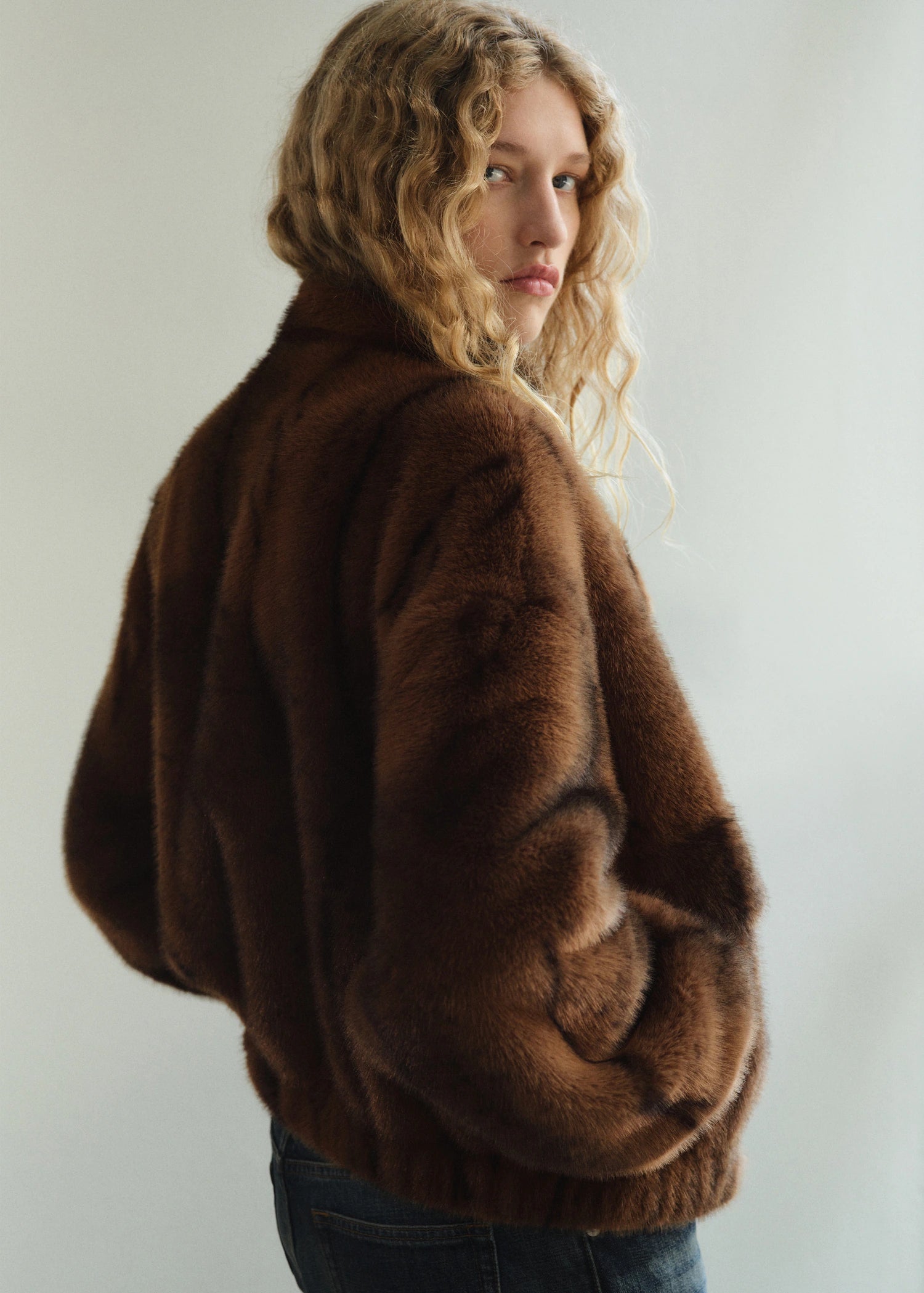 Faux Fur Effect Jacket With Pockets