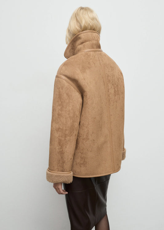 Faux Shearling Leather Effect Coat