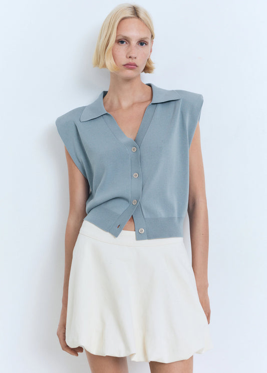 Fine Knit Shoulder Padded Waistcoat