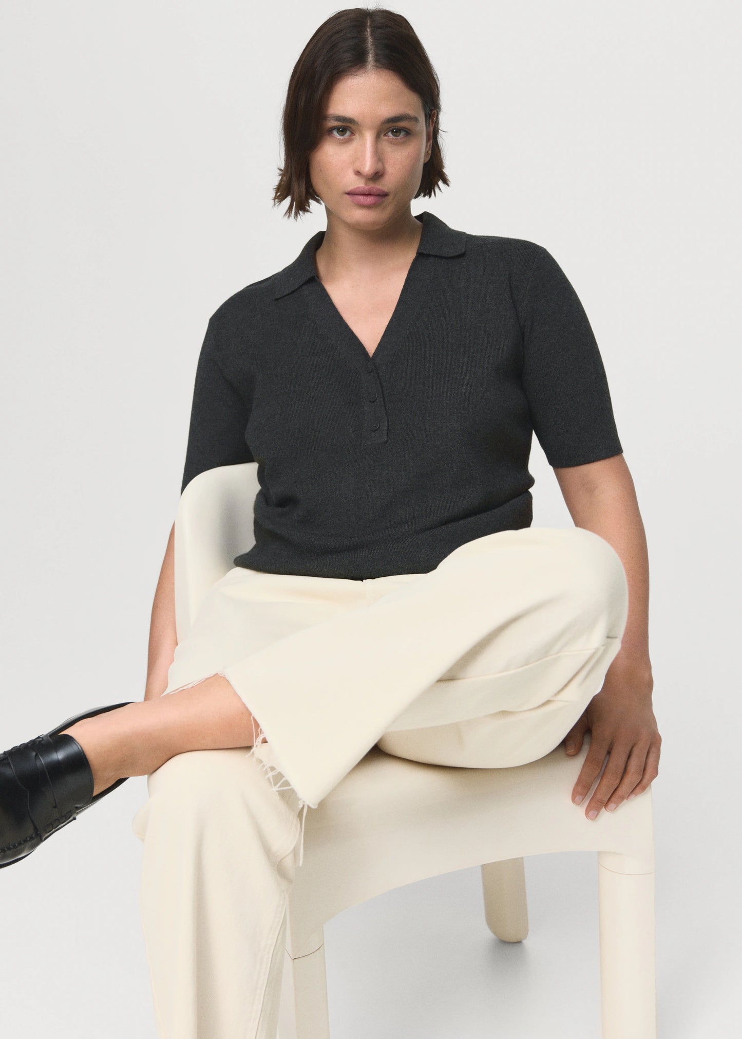 Fine Knit Sweater With Shirt Collar