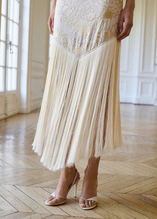 Floral Embroidered Dress With Fringe Detail