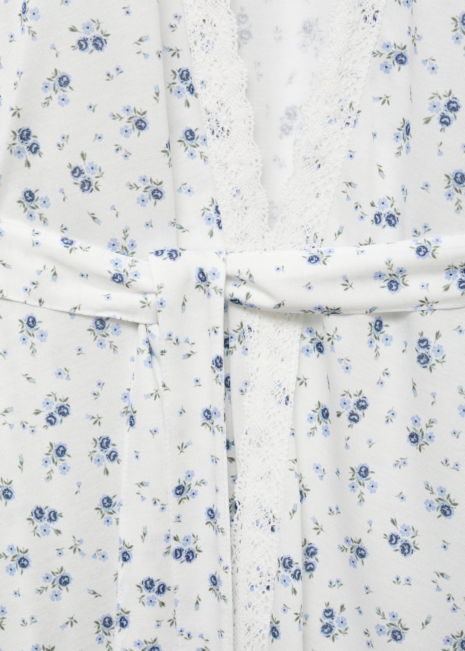 Floral Print Dressing Gown With Lace Trim