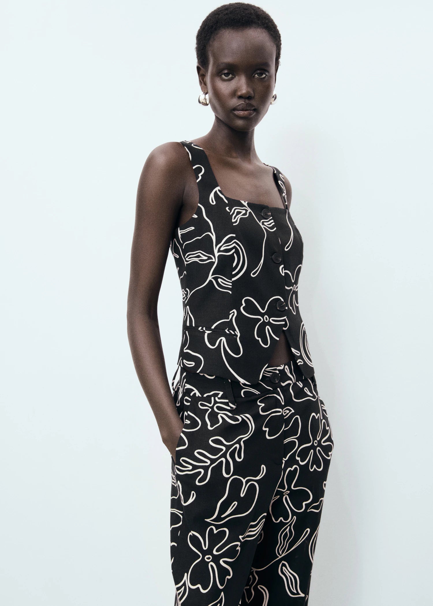 Floral Print Linen Suit Waistcoat