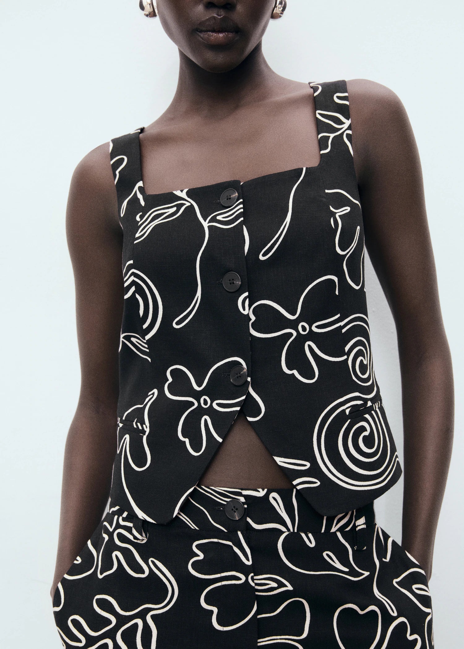 Floral Print Linen Suit Waistcoat