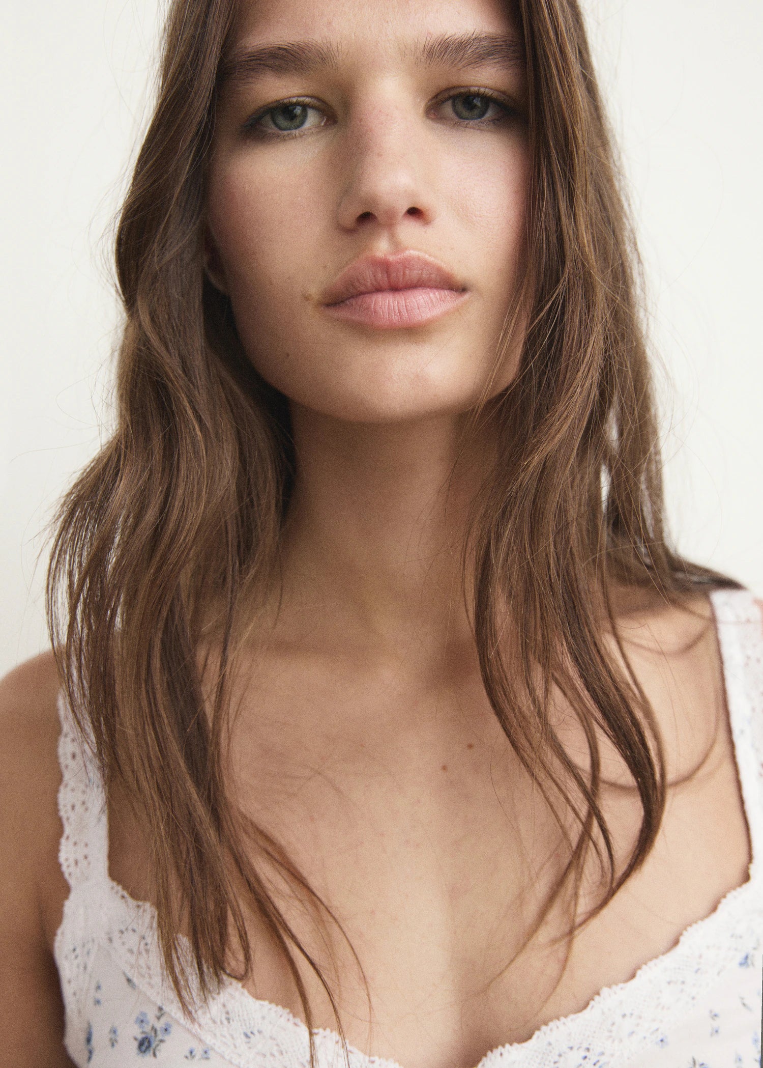 Floral Print Pyjama Top With Lace Trim