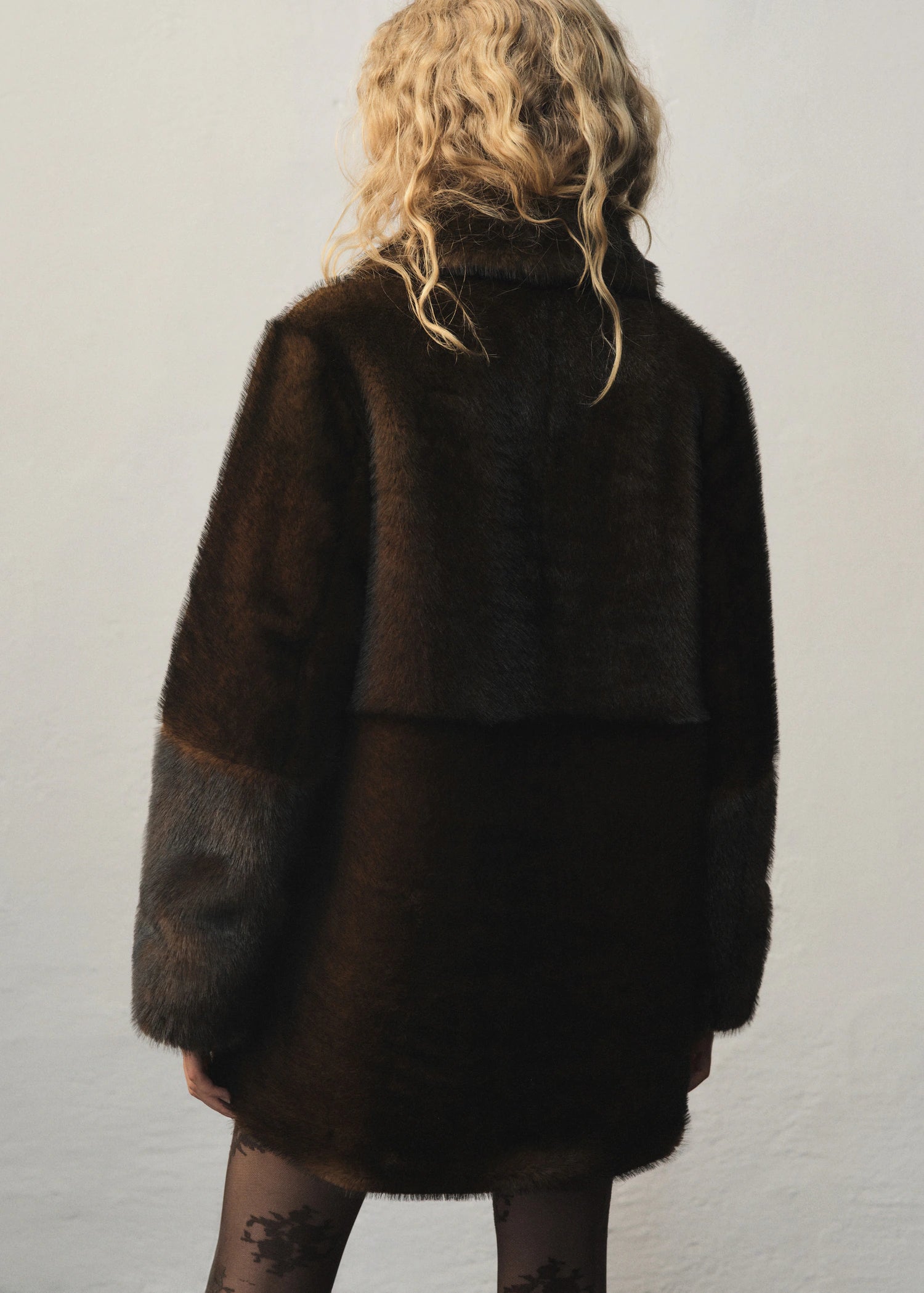 Fur Effect Coat With Shirt Collar
