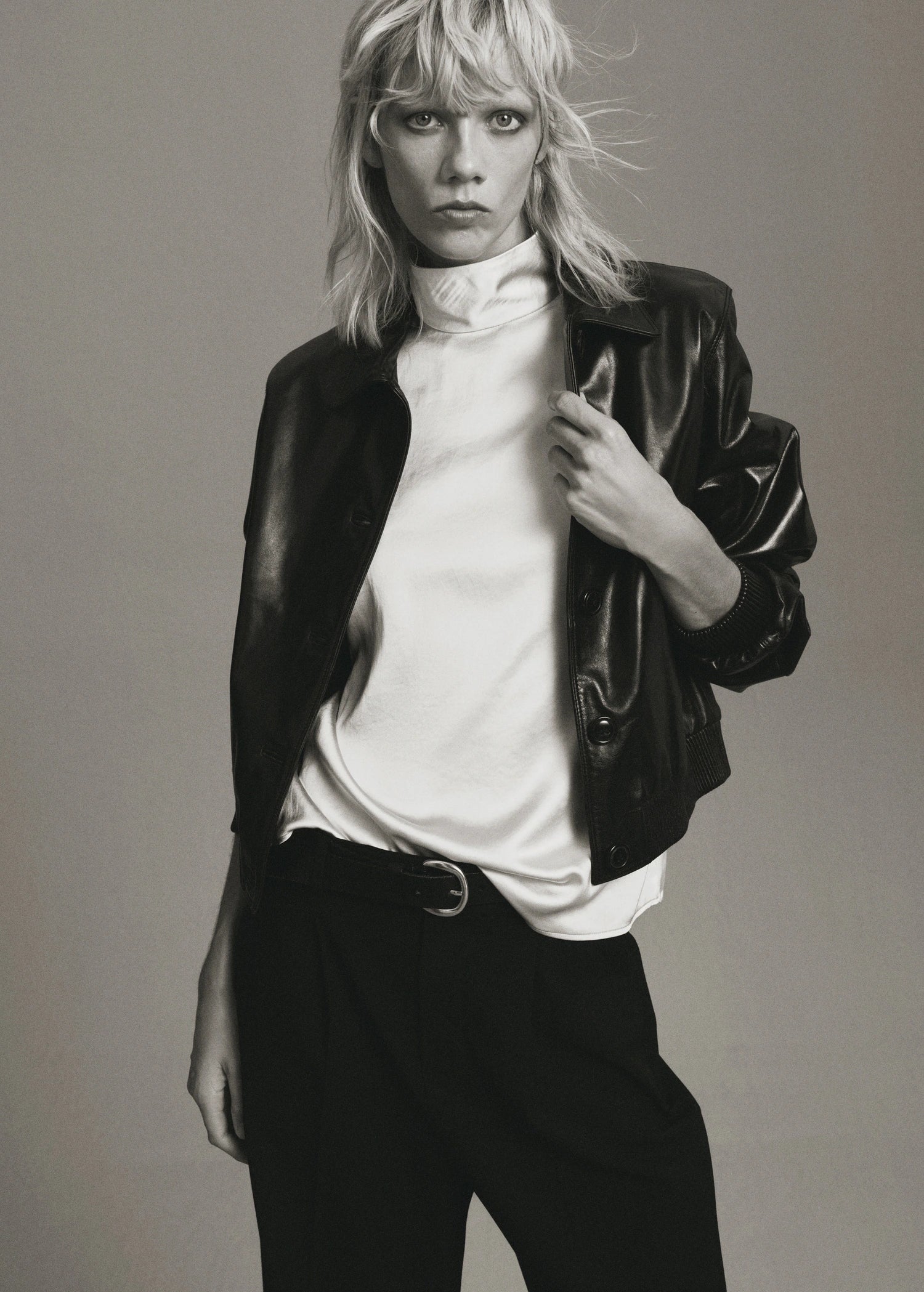 High Collar Satin Blouse