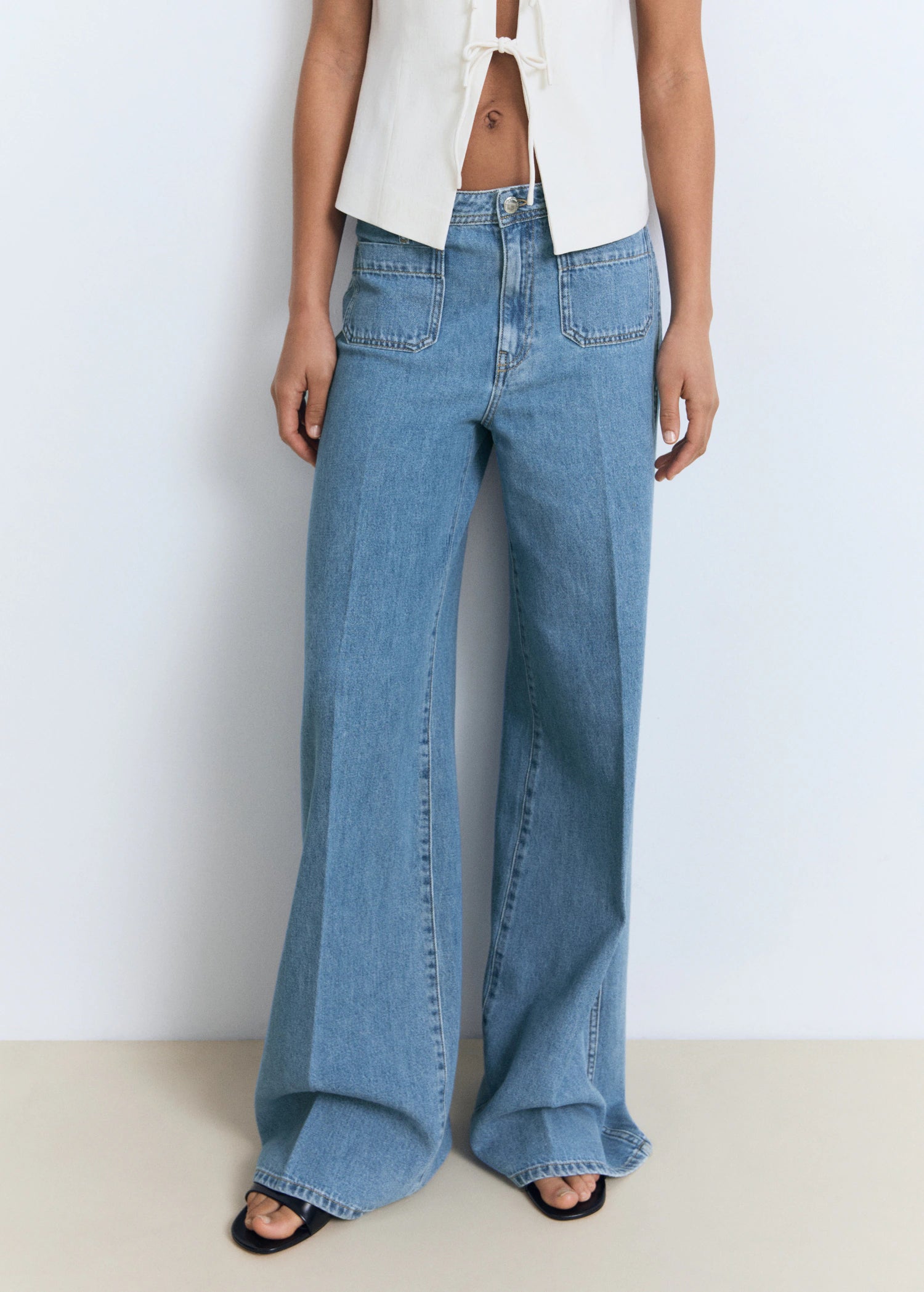 High Rise Wide Leg  Jeans With Pockets