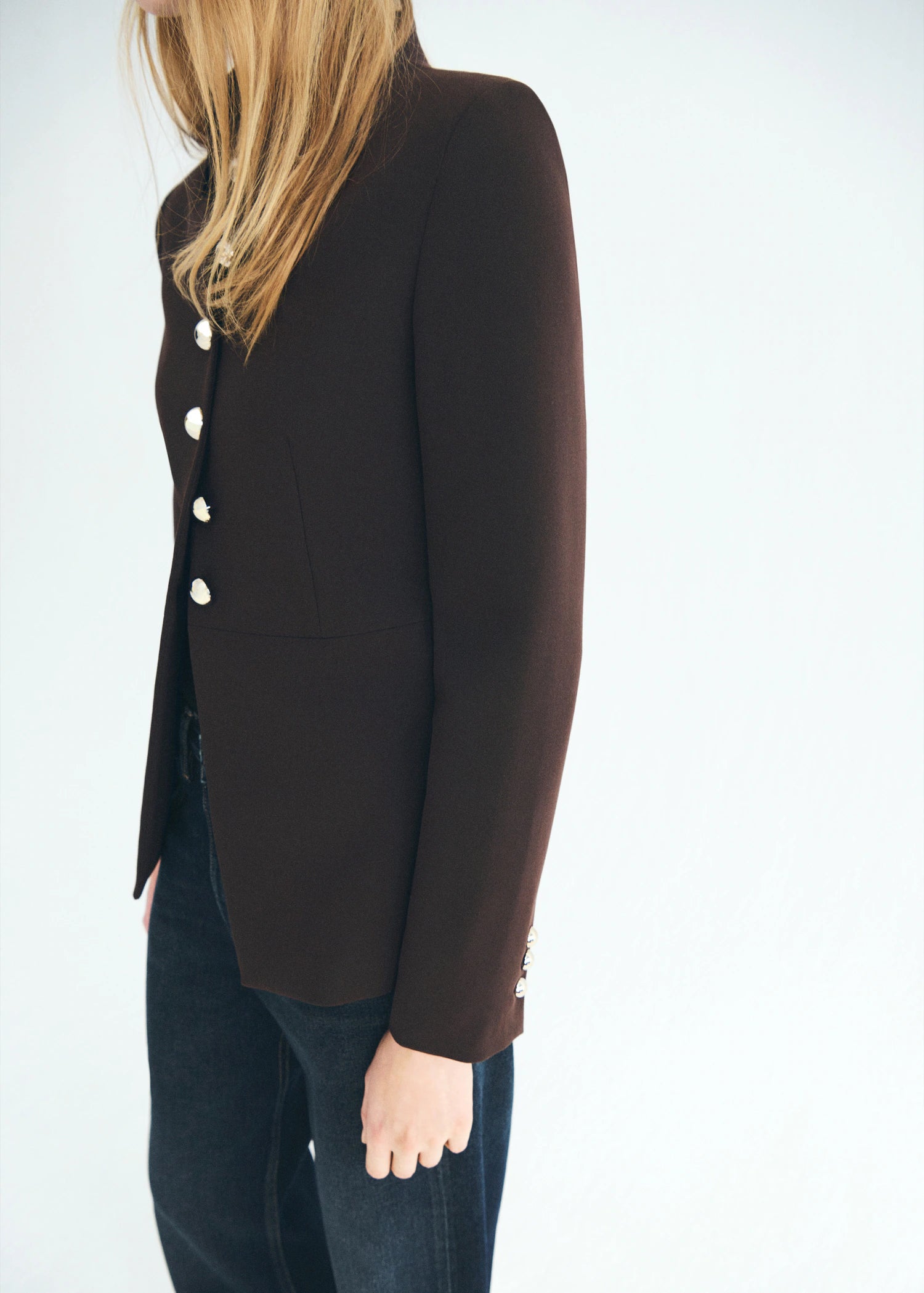 Jacket With Jewel Button Strip Collar