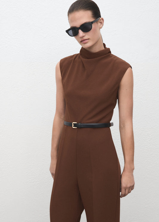 Jumpsuit With Draped Neck And Belt